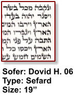 Sofer: Dovid H. 06 Type: Sefard Size: 19”