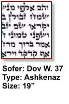 Sofer: Dov W. 37 Type: Ashkenaz Size: 19”