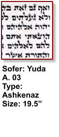 Sofer: Yuda A. 03 Type: Ashkenaz Size: 19.5”