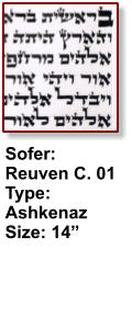 Sofer: Reuven C. 01 Type: Ashkenaz Size: 14”