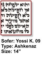 Sofer: Yossi K. 09 Type: Ashkenaz Size: 14”